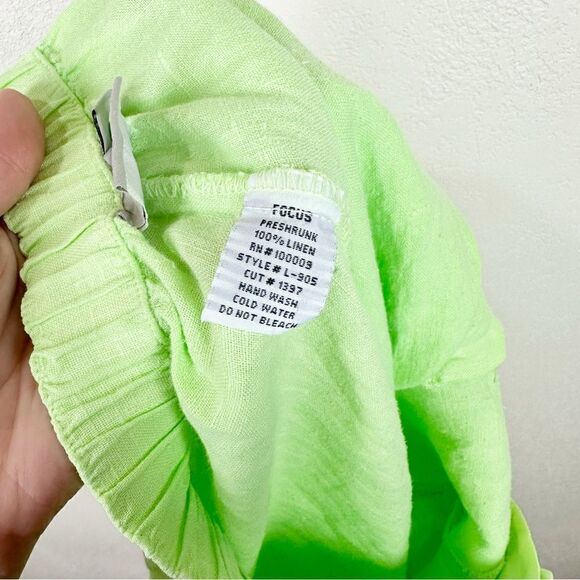 Focus Lime Green Linen Bermuda Shorts Size Large NEW NWT Lagenlook Boho Artsy - Picture 7 of 7